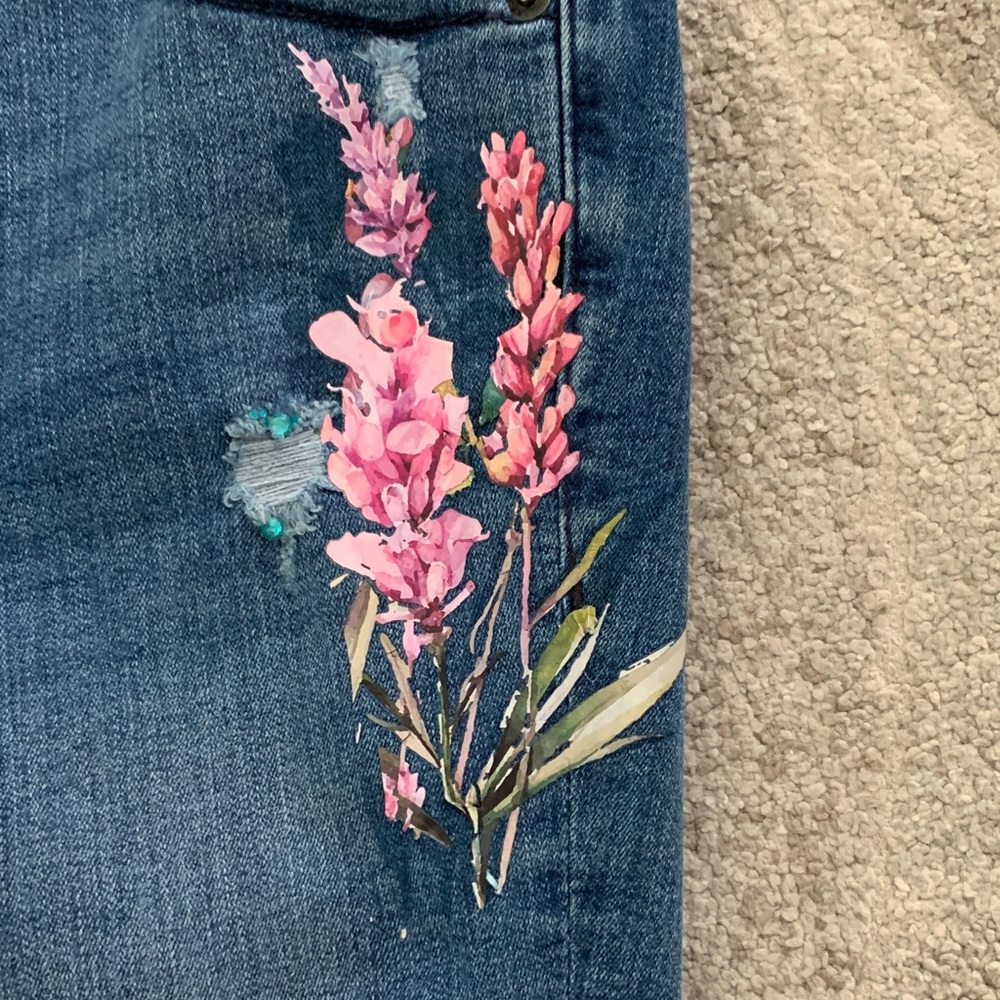 Express Dark Blue Floral Embellished Jeans - Picture 3 of 17